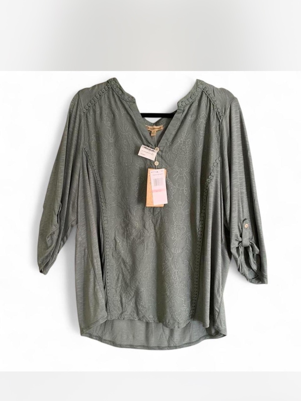 New with Tag Boho festival Democracy Olive Green Embroidered V-Neck Tunic XXL
